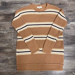 NWOT Pinque Brown  Tan White Striped Knit Pullover Sweater Size M
